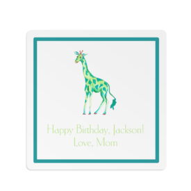 giraffe image adorns a square gift sticker