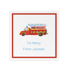 firetruck image adorns a square gift sticker