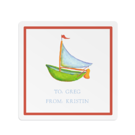 boat image adorns a square gift sticker