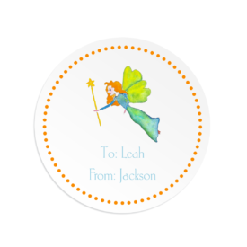 fairy image adorns a round gift sticker