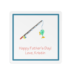 fishing image adorns a square gift sticker