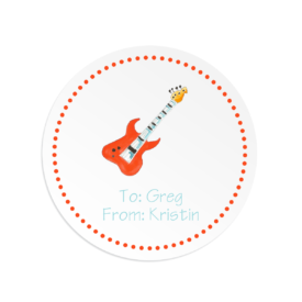 guitar image adorns a round gift sticker