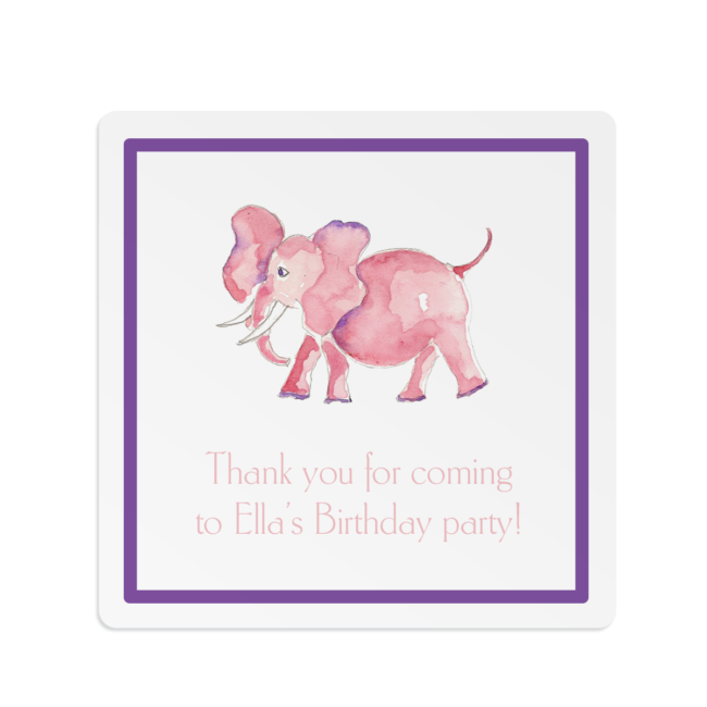 pink elephant adorns a square gift sticker