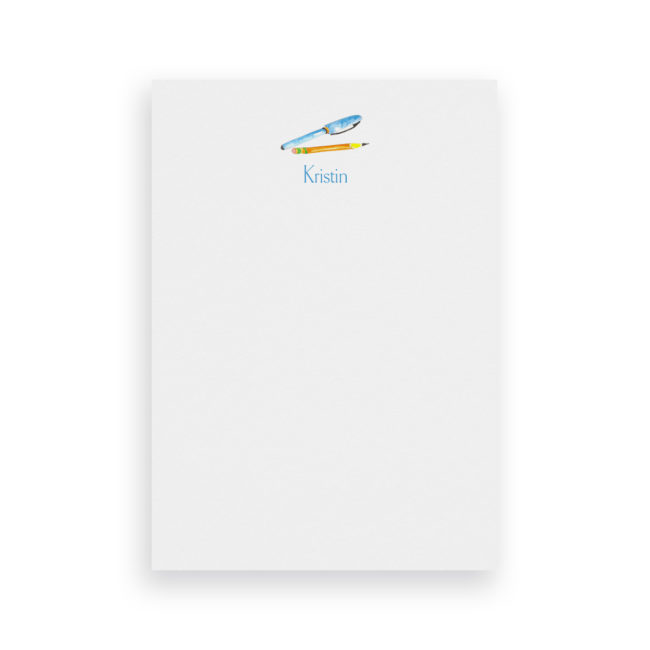pen and pencil classic notepad printed on White paper.