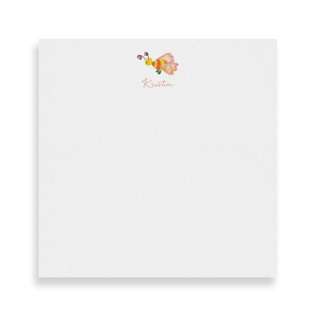 Bee image adorns a Square Notepad printed on white paper.