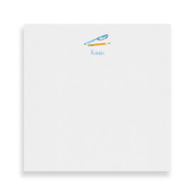 pen and pencil image adorns a square notepad printed on white paper.