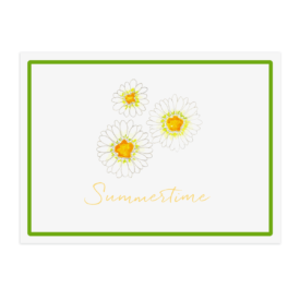 Daisy image adorns a paper placemat printed on White paper.