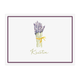lavender image adorns a paper placemat printed on White paper.