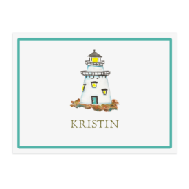 Personalized lighthouse paper placemat printed on White paper.