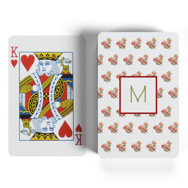 red hydrangea motif playing cards
