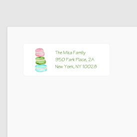 macarons image adorns a personalized return address label