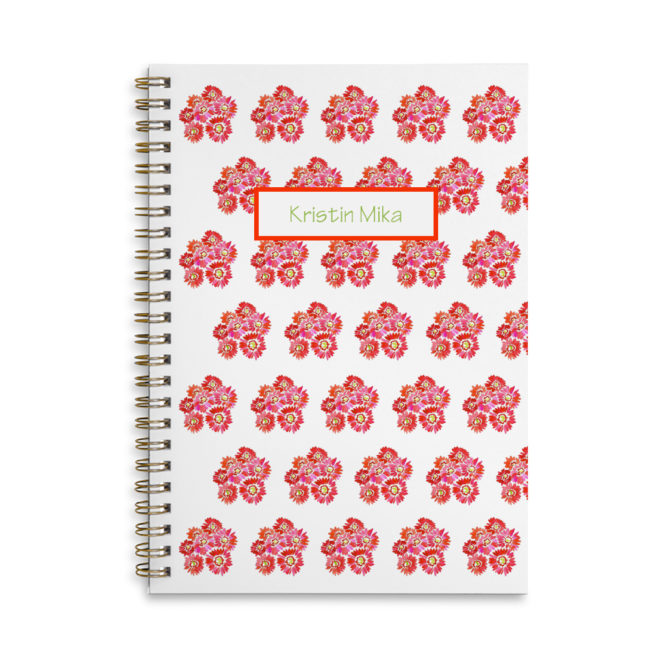 gerber daisies spiral bound notebook with blank pages.