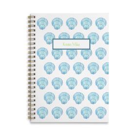 blue shell image adorns a spiral bound notebook that can be personalized.