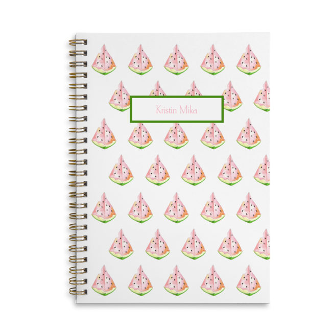 watermelon image adorns a spiral bound notebook that can be personalized.