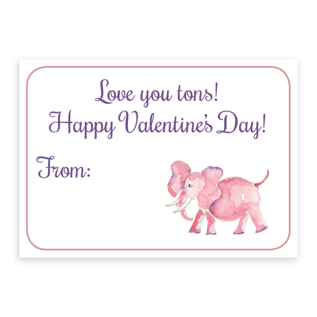 Pink Elephant Valentine printed on heavy white paper.