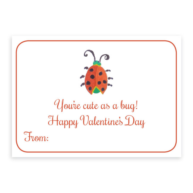 Ladybug Valentine card printed on heavy white card stock