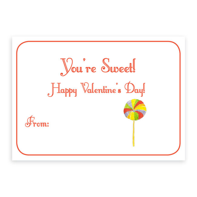 Lollipop valentine printed on white card stock paper
