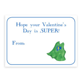 Superhero Valentine card printed on heavy white paper