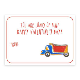 Truck Valentine card printed on heavy white paper.