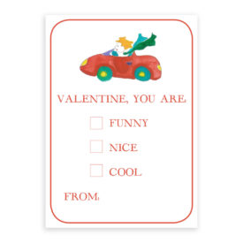 Car Valentine printed on heavy white card stock paper
