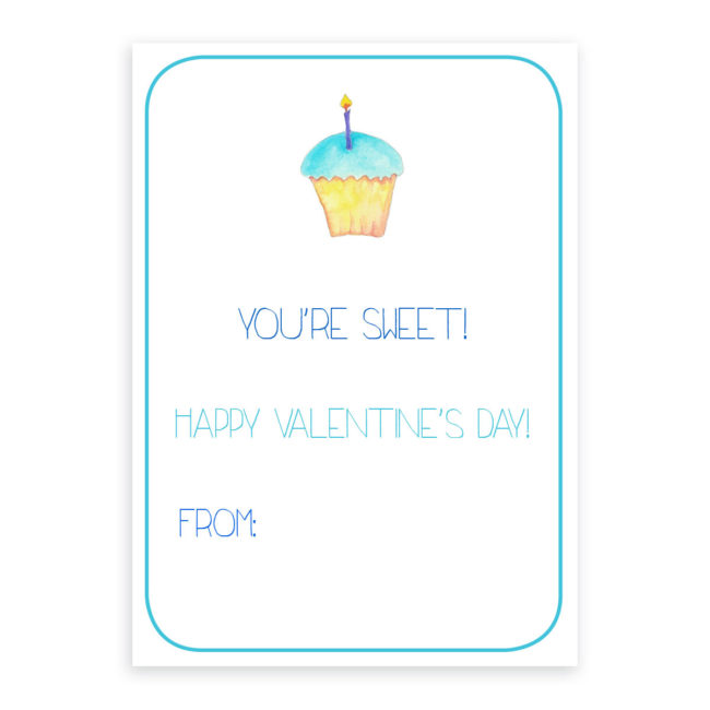 Cupcake Valentine card printed on heavy white card stock