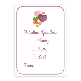 Hearts Valentine card printed on heavy white paper.