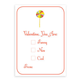 Lollipop Valentine card printed on heavy white stock paper