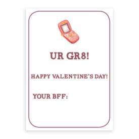 Phone Valentine card printed on white heavy card stock