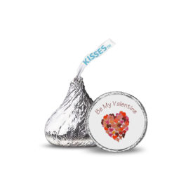 Multiple hearts image adorns a personalized round candy sticker.