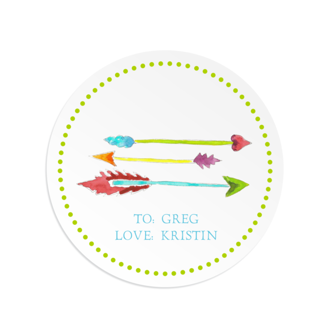 Sweetheart Arrows adorn a Round Gift Sticker