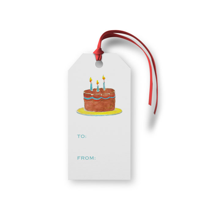 Birthday Cake image adorns a Classic Gift Tag printed on White paper.