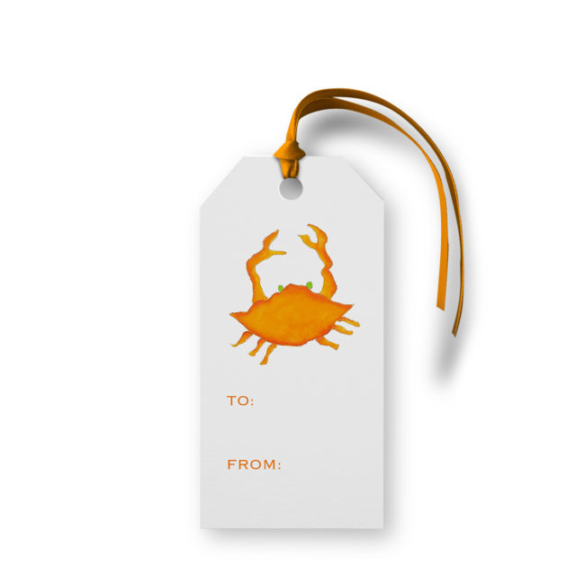 Orange Crab image adorns a Classic Gift Tag printed on White paper.