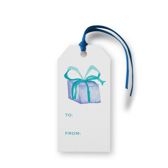 Blue Present adorns a Classic Gift Tag printed on White paper.