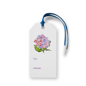 Purple Hydrangea flower adorns a Classic Gift Tag printed on White paper.